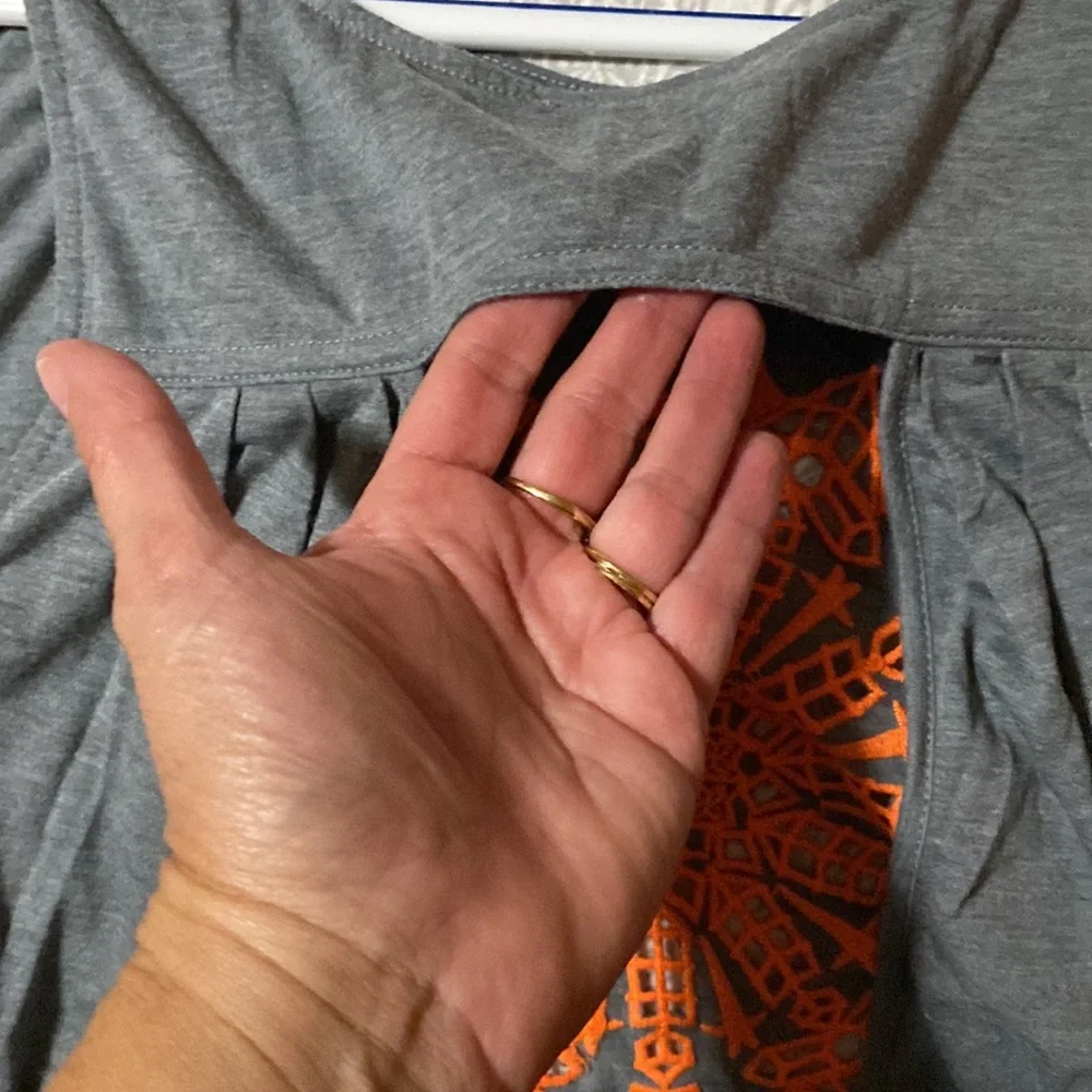 Bar III gray open crossover back with orange cutoff design on front Size XL - Picture 6 of 7